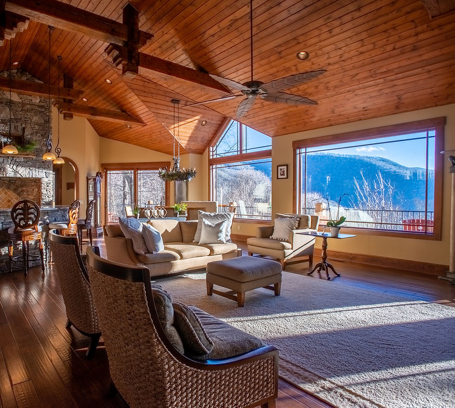 Sunlit mountain home interior photographed by Ryan Phillips